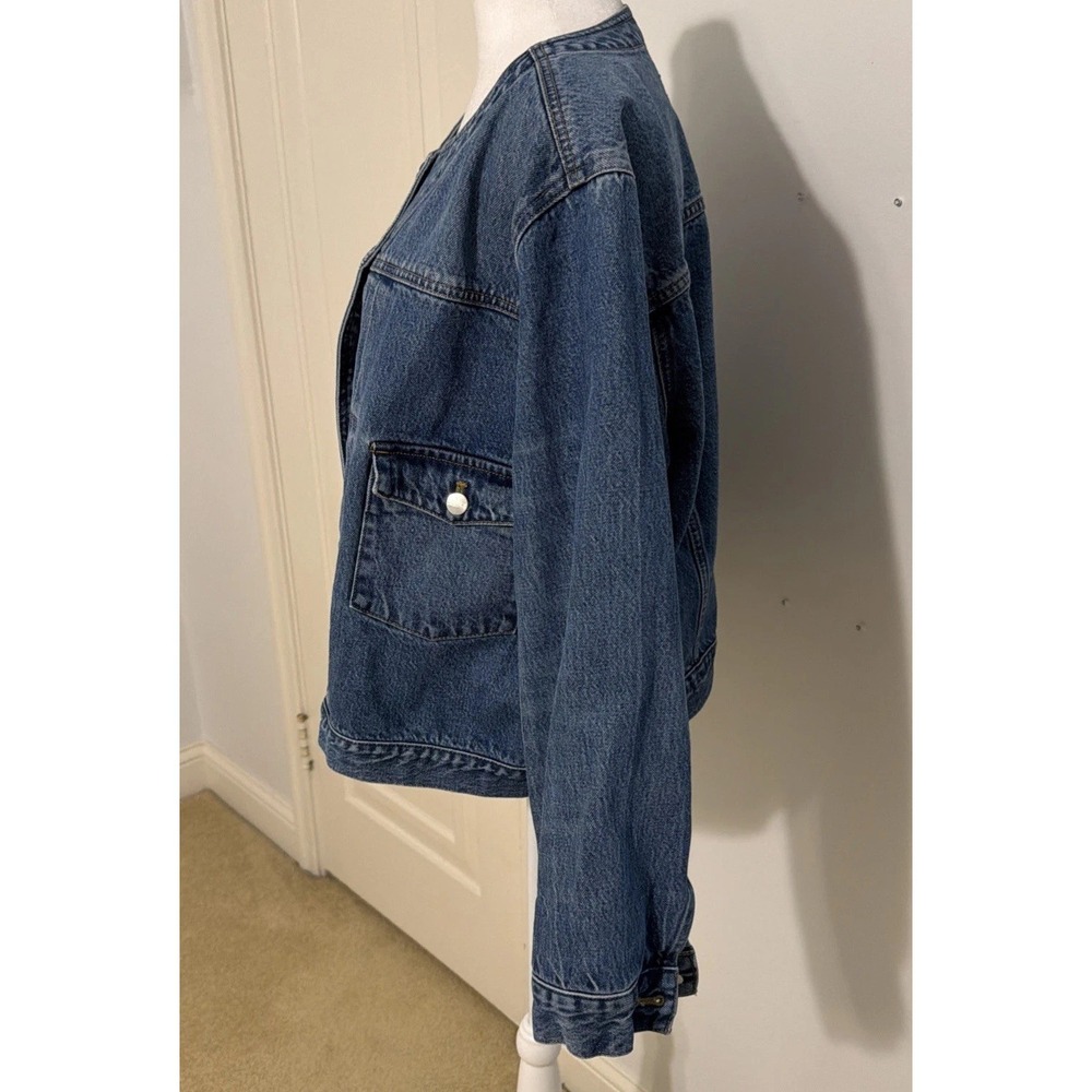 EUC J.Crew Denim LADY JACKET Round Neck Button Cropped Pleated CC952 Blue XXL - Picture 7 of 11